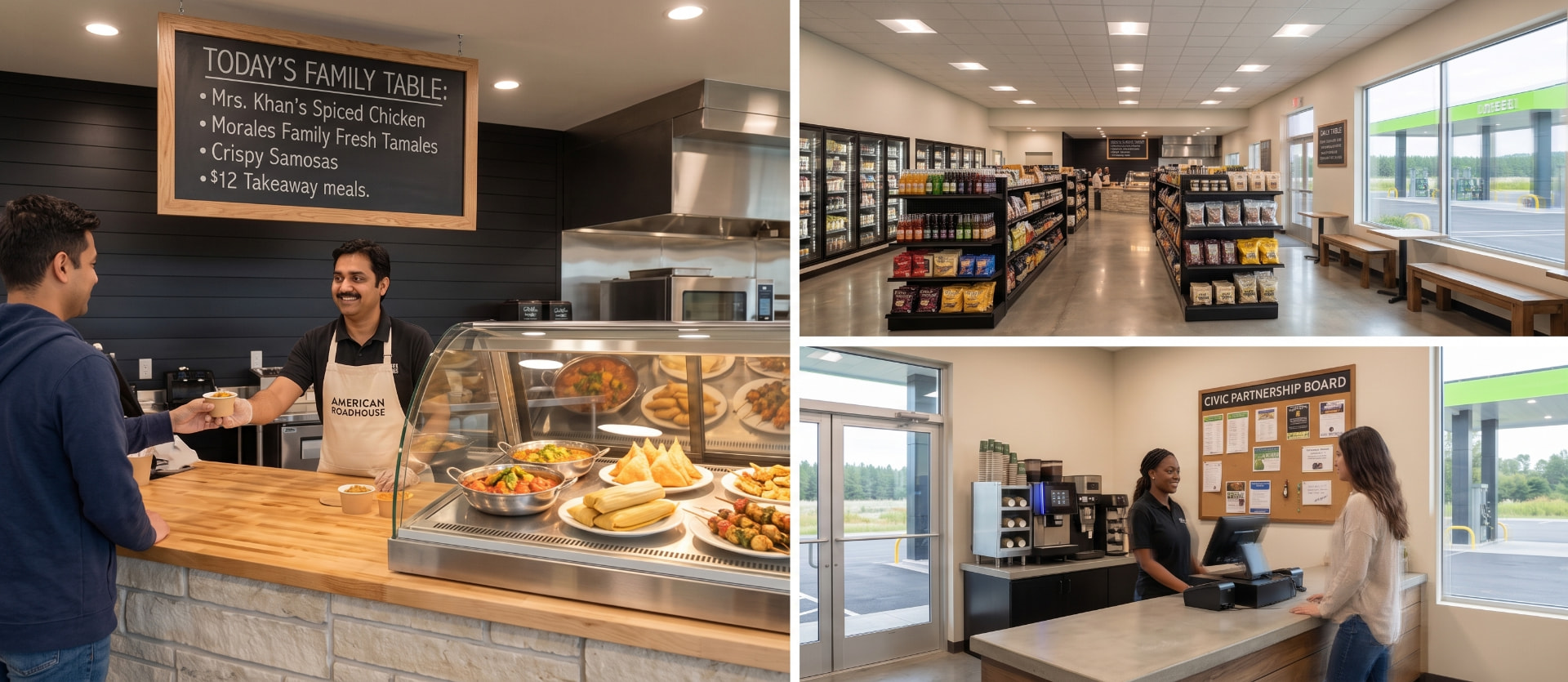 The American Roadhouse kitchen counter, provisions aisle and coffee bar
